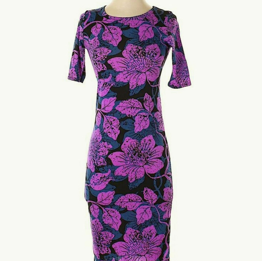 Lularoe Floral Purple & Black Casual Dress XXS